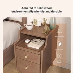 Solid Wood Nightstand with Drawers, Walnut Bedside Table for Bedroom