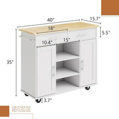 40" Kitchen Island Cart Furniture cart on Wheels with Storage，Rolling Portable Dining Room Serving Utility Carts Mobile Movable