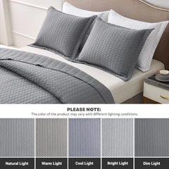 White Quilt Set Queen Size, Lightweight Bedspread Ultrasonic Chevron Pattern Light Coverlet for All Season Comforter Bedding