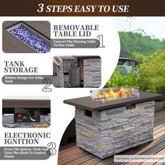 43" Propane Fire Pit Table, Outdoor Stone Firepit Table, Rectangular 50000 BTU Propane Fire Tables for Outside