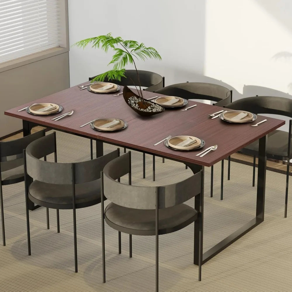 70.86” Modern Wood Dining Table for 6 – Rectangular Dinner Table with Metal Legs