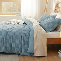 Boho Duvet Cover King Size - Checkered King Duvet Cover Set for All Seasons, 3 Pieces Soft Shabby Chic Embroidery Boho Bedding