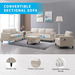 3-Piece L-Shaped Sectional Sofa Set with Armchair & Ottoman, Convertible Lounge Couch for Living Room & Apartment