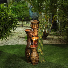 Resin Pedestal Garden Water Fountain with LED Light for Backyard, Outdoor Water Fountains