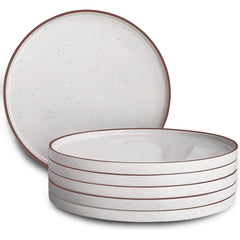 Mora Ceramic Flat Dinner Plates Set of 6, 10.5 in High Edge Dish Set - Microwave, Oven, and Dishwasher Safe, Scratch Resistant