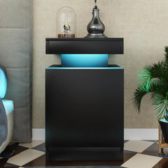 Nightstand Set of 2 with LED Lights,Night Stand with Storage Cabinet for Bedroom,Bedside Table with LED, White