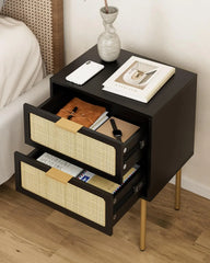 Nightstand with Charging Station, 2 Drawer Dresser for Bedroom, Small Bedside Table