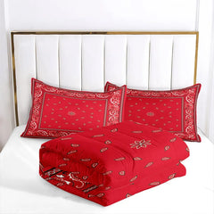 7-Day Delivery Western Boho Comforter Set 3pcs Paisley Geometric Line Bandana 1 Quilt Comforter 2 Pillowcases (Without Core)