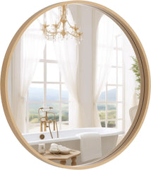 Round Mirror with Wood Frame 24 Inch Circle Wall Mirror for Bathroom Round Wall Mirror for Wall Decor, Vanity,