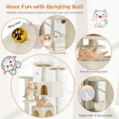 JHK 54in Tall Multi-Level Cat Tree Tower for Indoor Pet Furniture Stable Kitty Play House with Sisal Scratching Post for Home