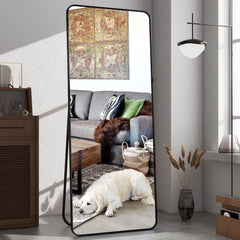64"x21" Floor Full Length Mirror Standing Full Body Rounded Corner Rectangle Mirrors with Stand Hanging Wall Mounted