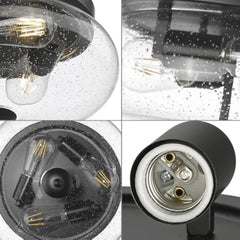 Large Ceiling Light Fixtures 3-Ight Flush Mount Indoor Outdoor Ceiling Light with Seeded Glass Shade for Hallway Kitchen Bedro
