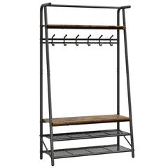 Large Coat Rack Shoe Bench, 4-in-1 Hall Trees Entryway Bench with Coat Rack & Shoe Rack, Steel Frame Storage Shelf & Hanging Bar