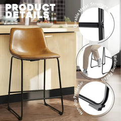 18 inch Bar Stools Set of 2,Counter Height Bar Stools with Back, Modern PU Leather Stools with Metal Leg and Footrest
