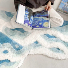 2x6 feet Shag 3D Stereo Wave Moss Bedside Rug 23"×72" Cute Navy Blue Runner Rug Non Slip Washable Bathroom Rugs Bath Mats