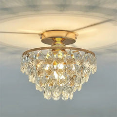 Modern Crystal Ceiling Lamp Hallway Cloakroom Small Chandelier French Style Semi Flush Mount Ceiling Light Gold /Black Luminaire