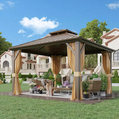 12' X 18'Hardtop Gazebo, Galvanized Steel Ventilation Double Roof Aluminum Frame, Outdoor Gazebo for Garden, Patio, Gazebo