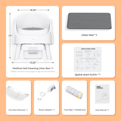 Open-Top Self Cleaning Cat Litter Box, Automatic Cat Litter Box for Multiple Cats with Trash Bags and Litter Mat Included, White