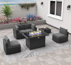 Patio Furniture Set  Fire Pit Table, Outdoor Sectional Wicker Conversation Sofa Sets  patio furniture  patio furniture set