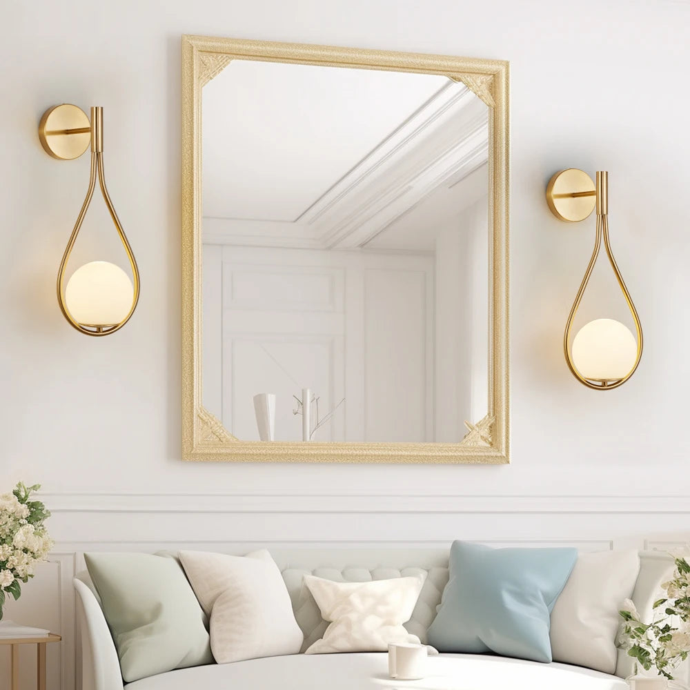 19" Set of 2 Modern Golden Wall Sconces with Opal Glass Globe, Mid-Century Design, Luxury Wall Lights for Bedroom(No Bulb)