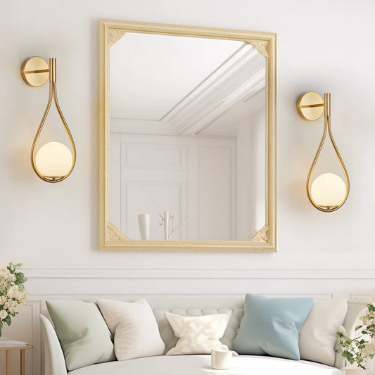 19" Set of 2 Modern Golden Wall Sconces with Opal Glass Globe, Mid-Century Design, Luxury Wall Lights for Bedroom(No Bulb)