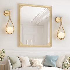 19" Set of 2 Modern Golden Wall Sconces with Opal Glass Globe, Mid-Century Design, Luxury Wall Lights for Bedroom(No Bulb)