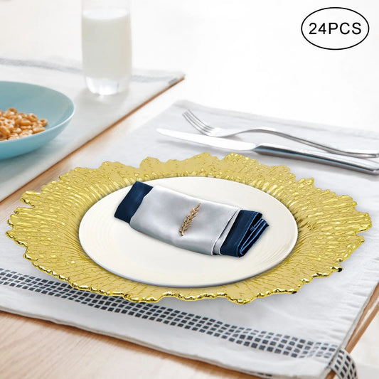 24pcs 13" Chargers Plate Round Gold Salad Reef Plate for Wedding Dinner Decor