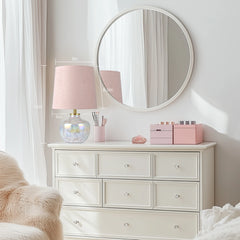 15" Blush Pink Hand-Blown Glass Table Lamp with Velvet Shade, Small Accent Lamp For Girls Bedroom Nightstand, Kitchen Counter