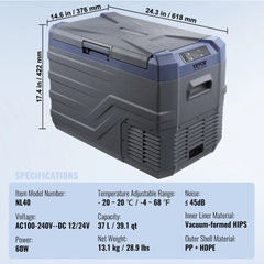 SucceBuy Car Refrigerator  12 Volt Car Refrigerator Fridge  37 L -4℉-68℉ 12/24V DC and 100-240V AC for Outdoor Camping and RV
