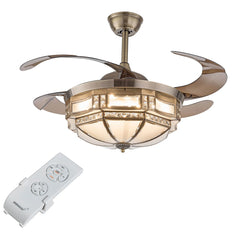 Tiffany 42" Ceiling Fan Light Retro Chandelier Remote Control Retractable Blades