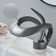 Solid Brass Waterfall Basin Faucet Single Handle Hot Cold Water Mixer Tap For Bathroom Sink