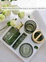 Green Bathroom Accessories Set, 5Pcs Clear Glass Bathroom Accessories, Hand Soap Dispenser, Soap Dish, Toothbrush Holder Set, Tu