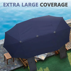 13Ft Large Patio Umbrella with Base Outdoor Double-Sided Market Extra Large Table Umbrella Easy Crank for Yard, Poolside