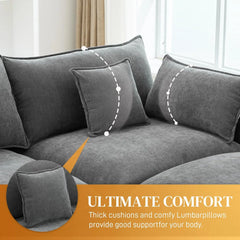 145" U Shaped Cloud Couch Sectional for Living Room, Oversized Modern Modular Sofa with Movable Ottoman, Comfy Fluffy Chenille
