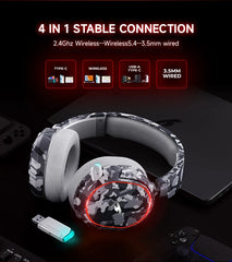 Picun G2PRO Wireless Gaming Headset Bluetooth 2.4G Headphones 7.1 Surround 5ms Low Latency ENC Mic for PC PS4 PS5 Phone Switch