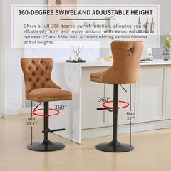 Velvet Swivel Bar Stools Set of 4 with Upholstered Back, Adjustable Counter Height Barstools, Bar Chairs for Home Bar Kitchen