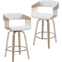 Modern Counter Stools Set of 2 Upholstered Swivel Barstools with Back & Solid Wood Legs 26" Counter Height Stools for Home Bar