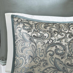 24 Piece Faux Silk Paisley Queen Comforter Set with Matching Curtains, Down Alternative Hypoallergenic - Teal