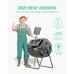 Tumbling Composter with Compost Thermometer - Dual Chamber Garden Compost Bin(43 Gal, Green)