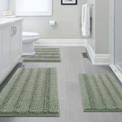 3 Piece Bathroom Rugs Sets Thick Striped Bath Rugs Set for Bathroom Non Slip Soft Absorbent Bath Mat Set for Tub
