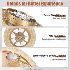 Modern Led Ceiling Fans With Light Bamboo Rattan Hand-Woven Retro Ceiling Lamp With Fans Remote Control 110V