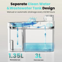 Cat Water Fountain, App Monitoring Separated Clean & Waste Water Wireless Smart Pet Water Fountain, 5000mAh Battery & Plug-in Au