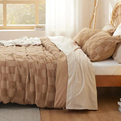Boho Duvet Cover King Size - Checkered King Duvet Cover Set for All Seasons, 3 Pieces Soft Shabby Chic Embroidery Boho Bedding
