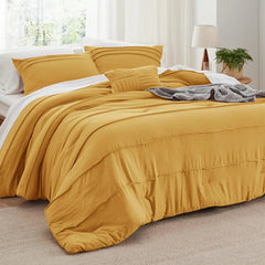 Bedsure King Comforter Set - 4 Pieces Grid Pleat Bed Set, Beige Boho Bedding for All Season, 1 Soft Comforter, 2 Pillowcases, 1