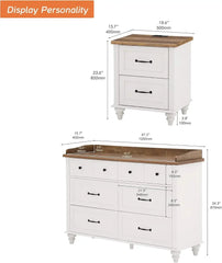 3 Piece Dresser and Nightstand Sets, White Dresser & Chests of Drawers with 6 Drawers and Metal Handle