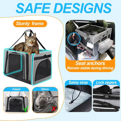 Cat Carrier with Litter Box Medium Large Cat Collapsible Soft Sided Pet Carrier for Car Travel with Lockable Safety Zippers