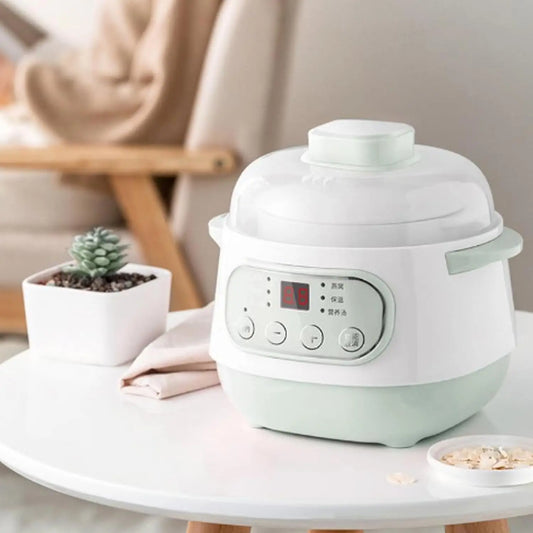 200W 1L Slow Cooker with Ceramic Interior Pot, Round Slow Cooker Mini Slow Cooker Pot Electric Slow Stew Cooker for Cooking (US