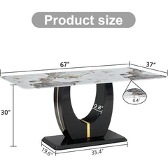 67” Modern Dining Table – Rectangular Faux Marble Kitchen Table for 6