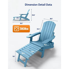 Adirondack Chair with Ottoman Set of 4, Adjustable Backrest Adirondack Chairs, Folding Outdoor Fire Pit Chair with 2 Cup-Holders