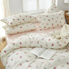 Cute Strawberry Duvet Cover Queen Teen Girls Bedding Set Kawaii Bedroom Decor Cotton Quilt Cover